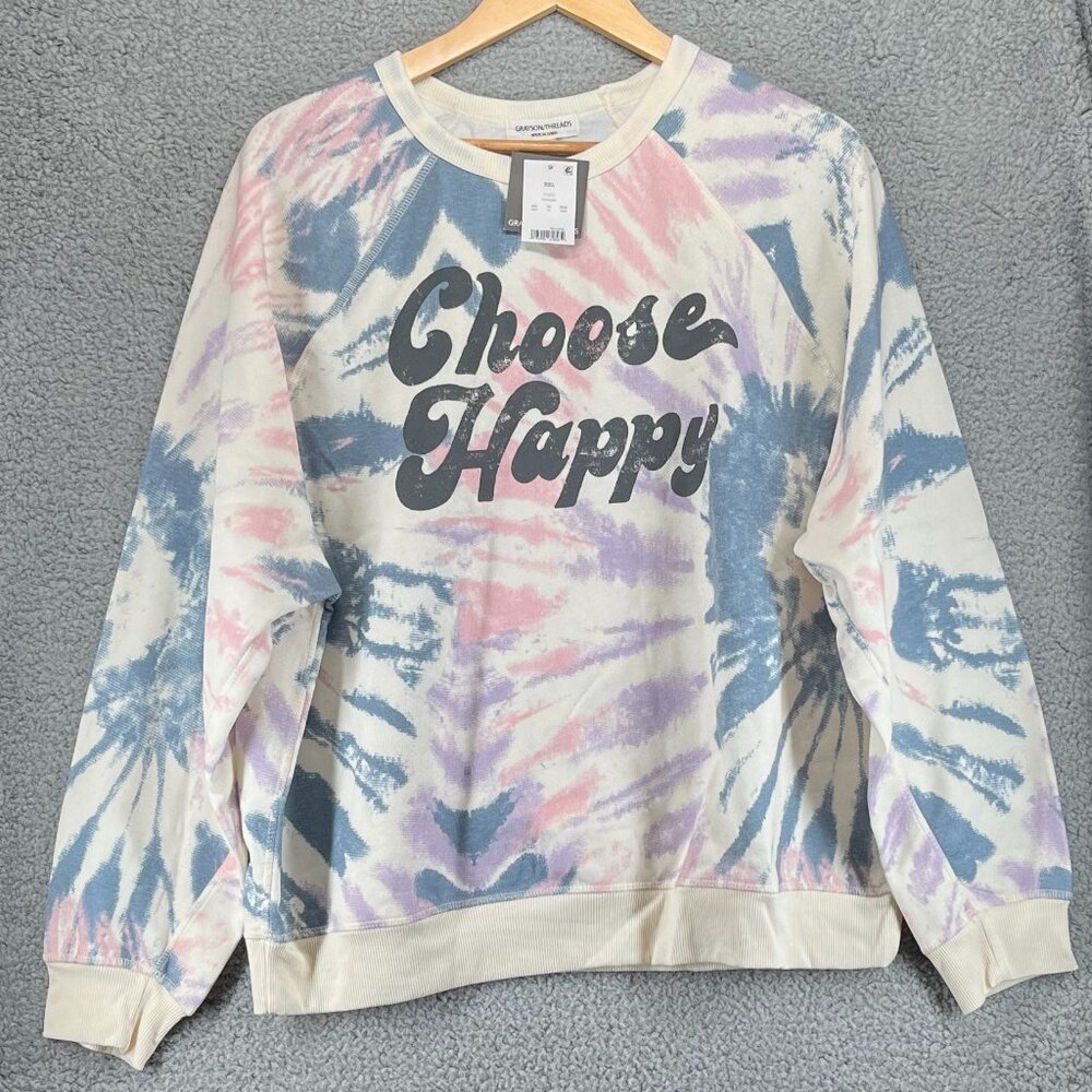 Grayson Threads Women's Choose Happy Tie-Dye Long Sleeve Crewneck Sweatshirt XXL